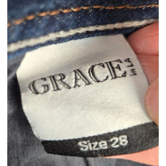 Grace In LA Womens Bootcut Jeans Size 28 Blue Denim With Studded Accent Pockets - Picture 7 of 10